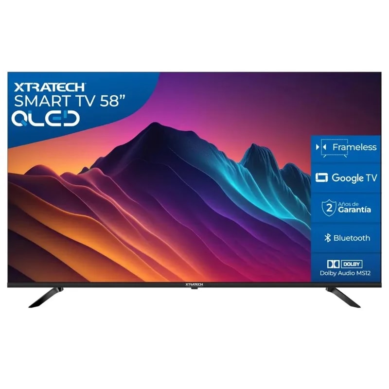 Smart TV Xtratech 58" 4K UHD QLED Google TV Mando De Voz WIFI BT Chromecast Dolby Atmos Control
