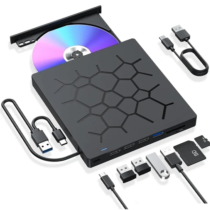 Lector Dvd-rw Externo 7 En 1 Lector: Sd, MicroSD, USB-C*1, Usb-a 3.0*1, USB-A*3