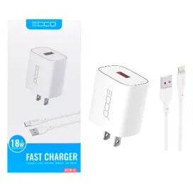 Cargador ECCO 18W EC18-C USB + Cable USB a Lightning