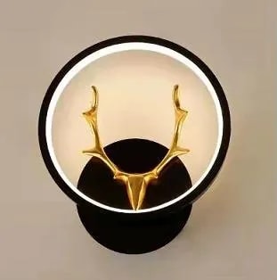 Aplique de Pared LED Circular Negro con Astas de Ciervo Doradas