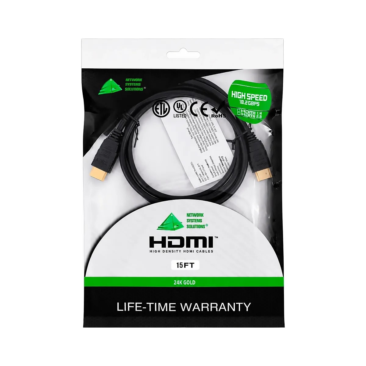 Cable HDMI Male to Male High Speed Gold Plated Conectors 15ft-4.5m Negro