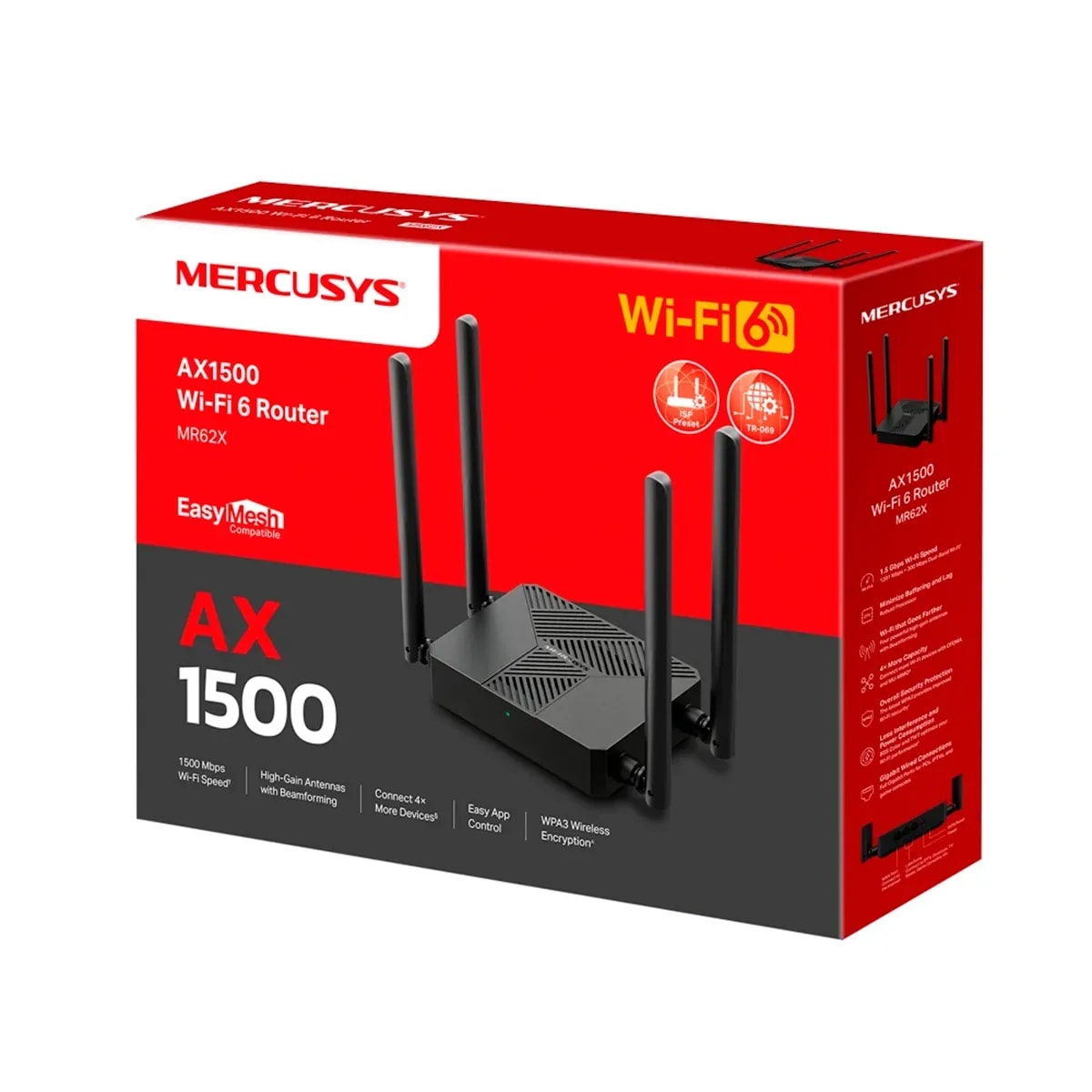 Router Mercusys MR-62X AX1500 1.5Mps Dual-Band WIFI 6 Black