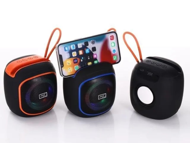 Mini Parlante Bluetooth con Soporte para Celular y Luces RGB