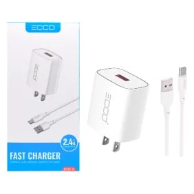 Cargador ECCO 12W 2.4A EC12-C USB + Cable USB a Micro USB New