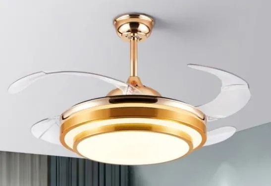 Ventilador de Techo con Luz LED y Aspas Retráctiles Dorado