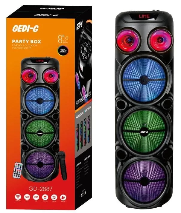 Parlante Party Box GEDI-G Doble 8" con Luces y Micrófono