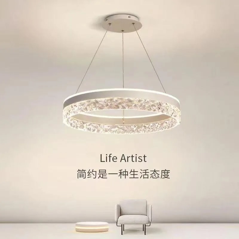 Lámpara Colgante LED de Anillo Blanco con Cristales