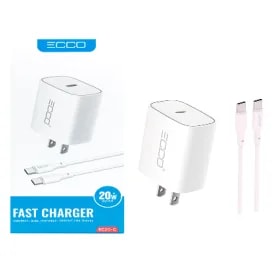 Cargador ECCO 20W EC20-C PD + Cable USB-C a USB-C New