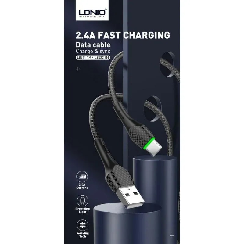 Fast charging data cable ldnio 2.4A LS521 lightning 2M