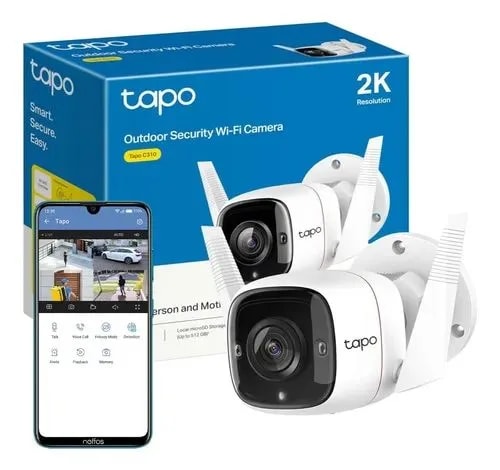 Cámara Smart tp-link tapo C310 2K 3MP ext. IP66 ir 30M audio det. mov alarma google/alexa supp. microsd 128GB