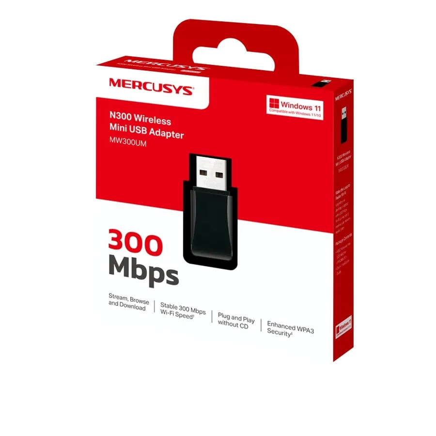 Adaptador WIFI mercusys MW300UM 300MBPS 2.4GHZ USB 2.0