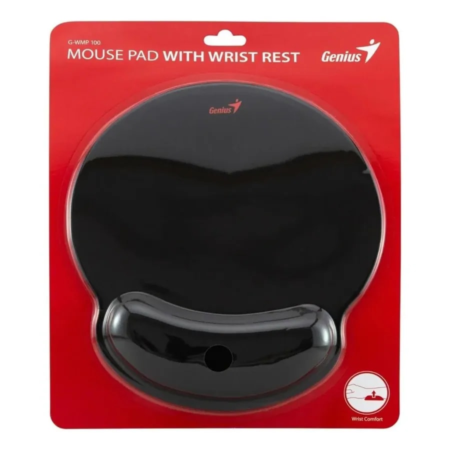 Mouse pad genius g-wmp 100 con apoyadera gel material tela y caucho 230MM 250MM 25MM negro