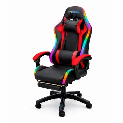 Silla De Juego Potenzza Con Apoya Pies Luces RGB Color RED