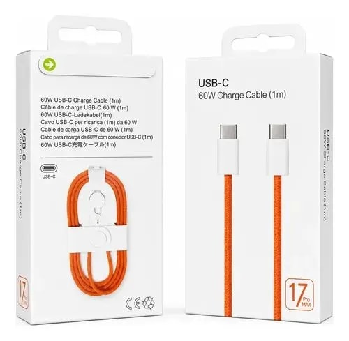 CABLE IPHONE SERIE 17 NARANJA 60W