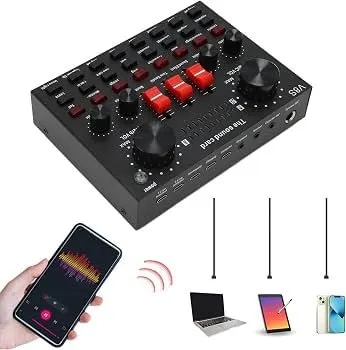 TARJETA DE SONIDO NEGRO Y DORADO V98 + MC88S incluye microfono