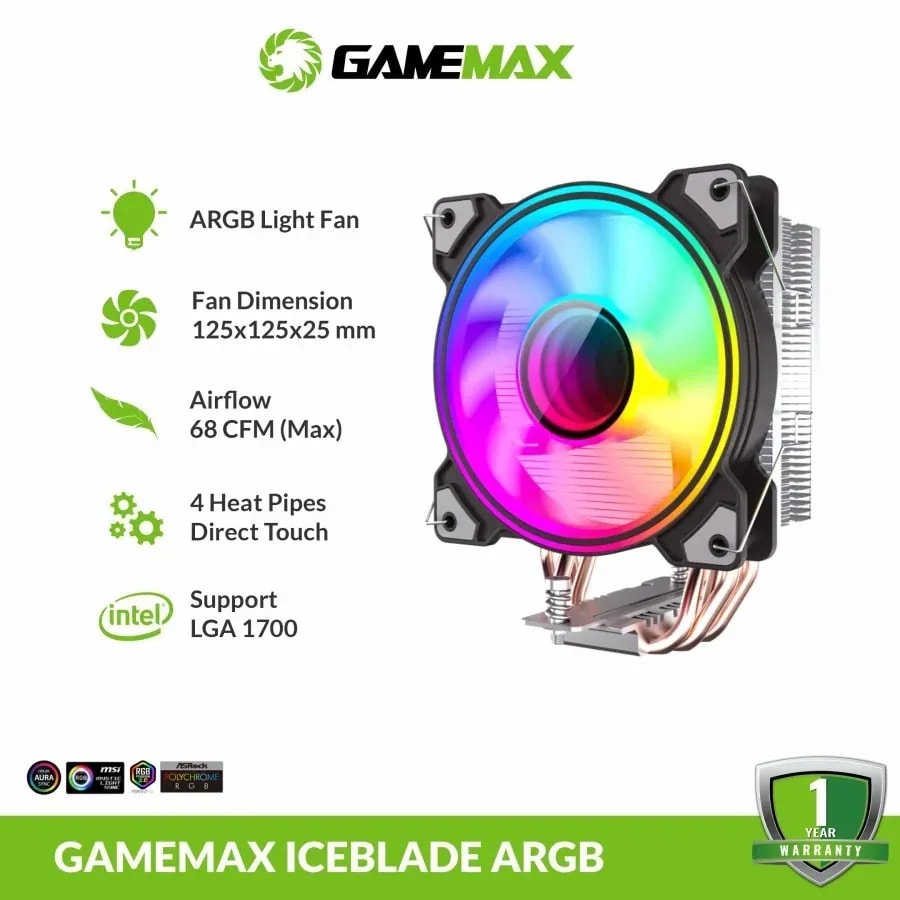 Cooler CPU GAMEMAX Ice-blade ARGB Doble Anillo Infinito 120MM Intel Lga 1700/115X/1200, AMD AM5/AM4