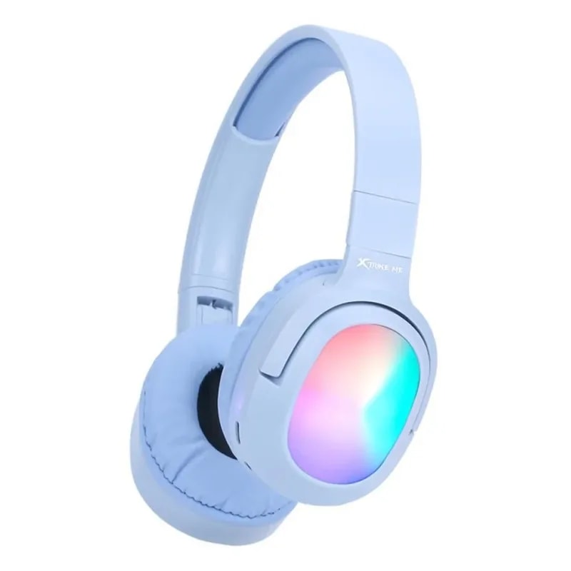 Audífonos Bluetooth Diadema Xtrike Me HD-218 Celeste Over-Ear RGB en Laterales Bat. 300MAH Usb-c