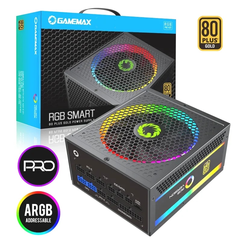 Fuente De Poder GAMEMAX 850W RGB-850 Pro BK Modular 80+ Gold Fan 14CM ARGB (25 Modos) 100-240V