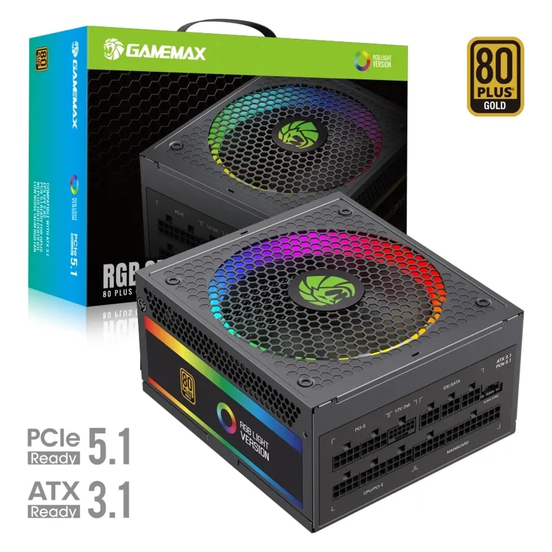Fuente De Poder GAMEMAX RGB-1050 Pro (5.1) BK Full Modular 80+ Gold, (ATX3.0/3.1 PCIE5.0/5.1) Fan