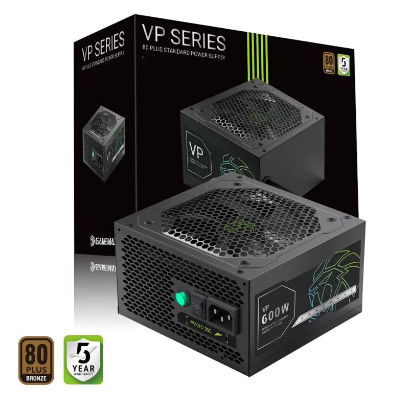 Fuente De Poder GAMEMAX 600W Vp 600S BK 80 Plus ATX 12V Fan Hdb De 12 Cm Eco 200-240 V