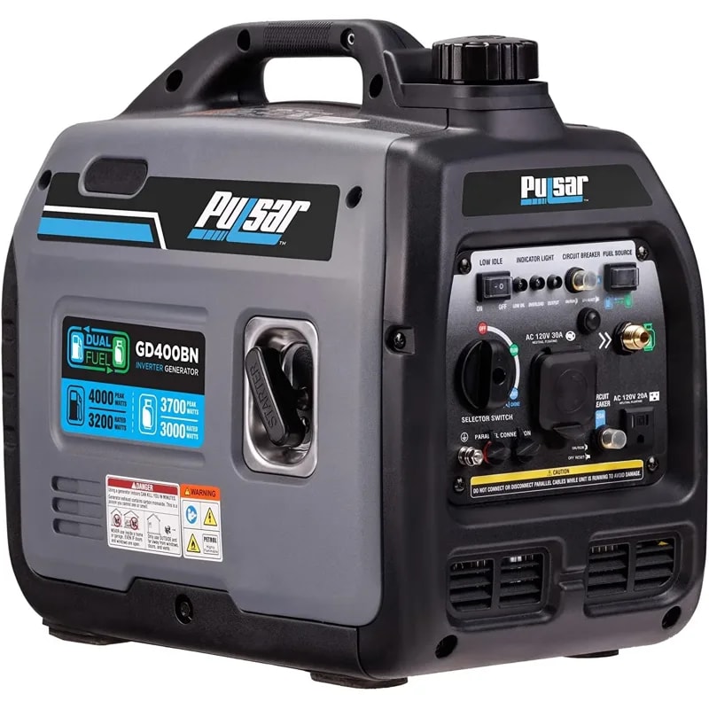 Generador Pulsar GD400BN Silencioso, 4000W Gas Y Gasolina 1.1 Gal. Hasta 4H. Motor 145CC Salidas