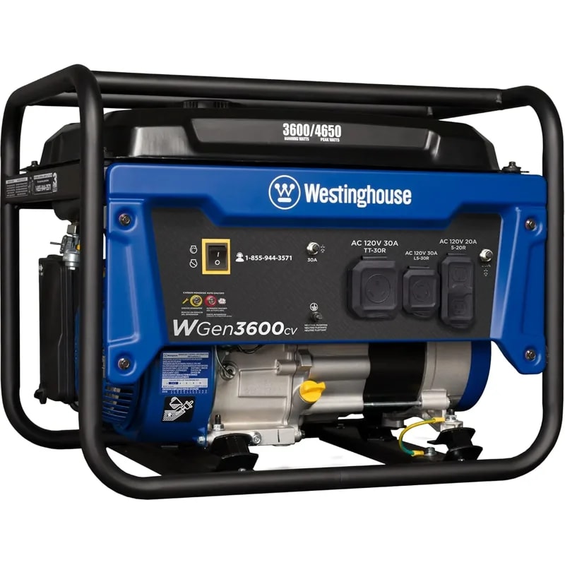 Generador Westinghouse WGEN3600CV 4650W Pico, Gasolina 4 Gal. Hasta 14H, 212CC Salidas (ac TT-30R