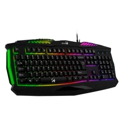 Teclado Genius Scorpion K220 SP BK Iluminación Arco Iris USB 12TECLAS Fn Robusto Y Resistente