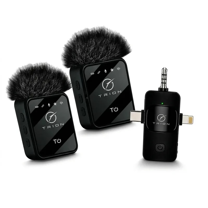 Microfono Trion TM100 Lavalier Wireless Black 2.4G 3 en 1 Usb-c, Lightning Y Jack 3.5MM Plug and