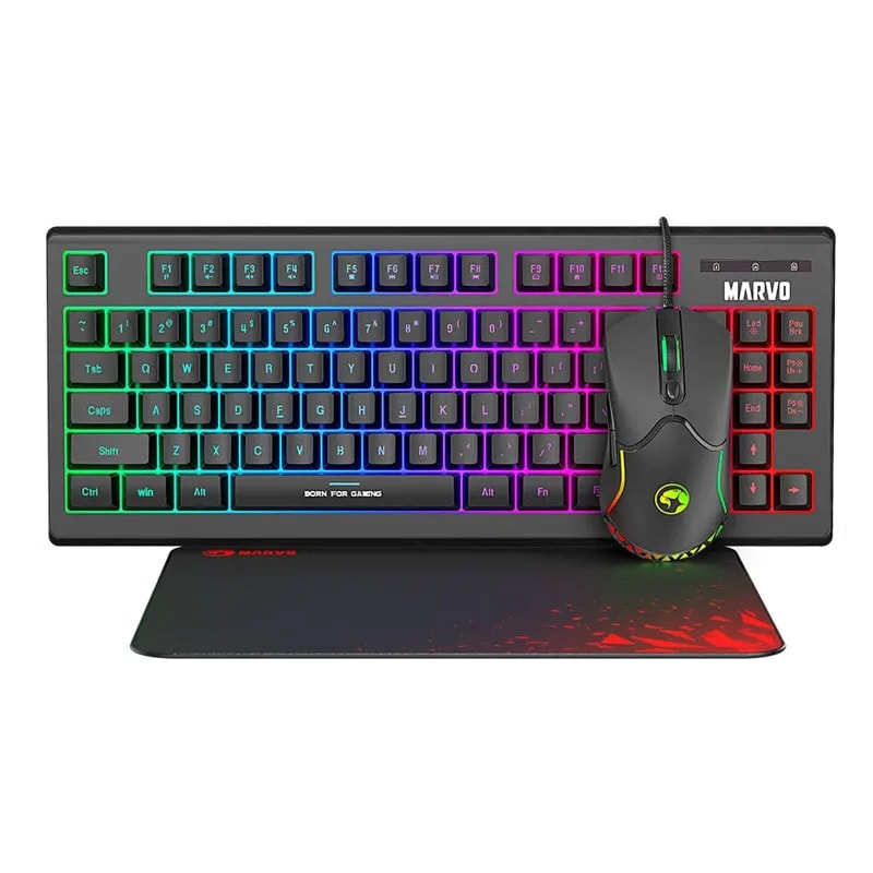 Kit 3 En 1 Marvo CM310 SP BK Tecl + Mouse + Mousepad, 87 Tecl. RGB Mixta, Dpi 3200 7 Bot. Rgb,