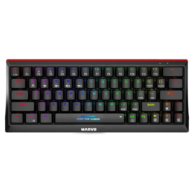 Teclado Marvo KG962W Sp-b Mecanico Tri-mode (2.4G + BT 5,0 + Usb-c) 63 Tecl, RGB Arcoiris Bat.