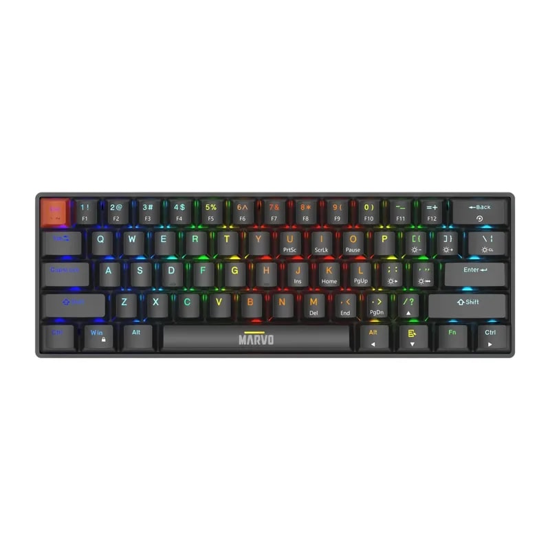 Teclado Marvo KG933G SP BK Mecanico Switch Red 61 Teclas RGB Arcoiris 12 Modos Usb-c