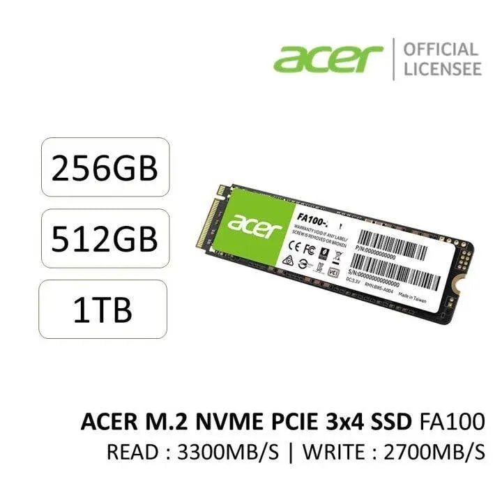 SSD Acer / FA100 512GB M.2 2280 NVME GEN3 3300 / 2700 MB / S PCIE 3.0