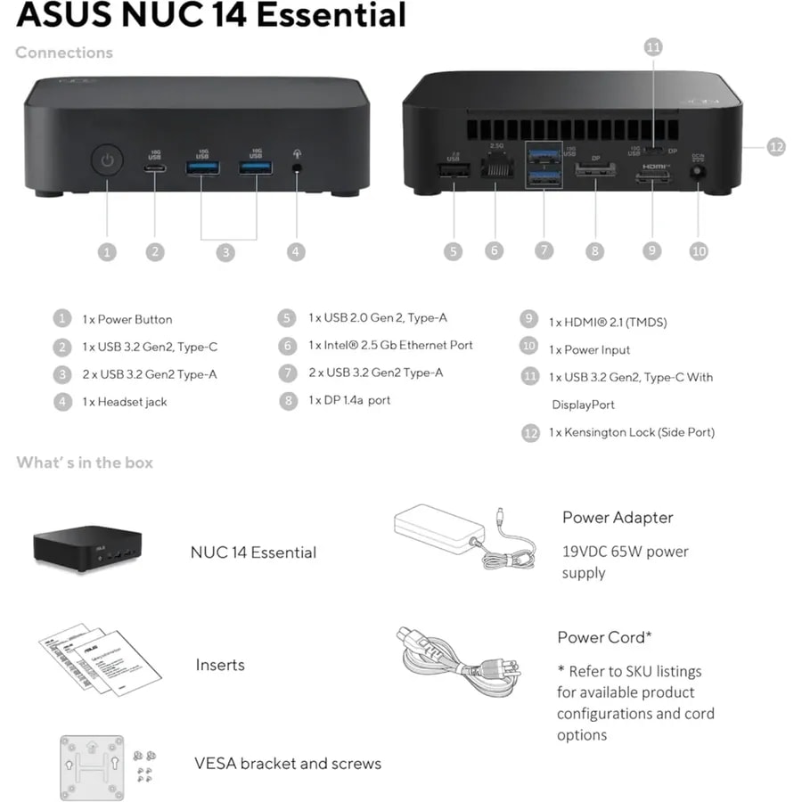 Computador ASUS NUC Celeron GEN14 16GB DDR5 256GB M.2 WIFI 6E BT Incluye Cord 90AR00M2-M001P0 W11