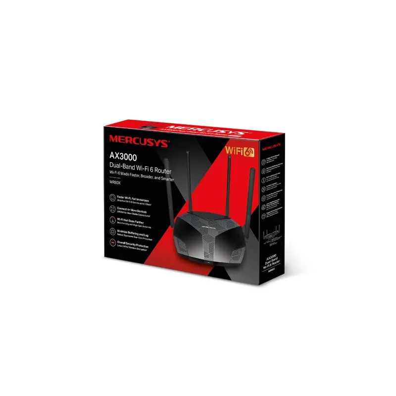 Router Mercusys / MR80X WIFI 6 / AX3000 / Dual Band / 4 Ant. / Puertos Gigabit