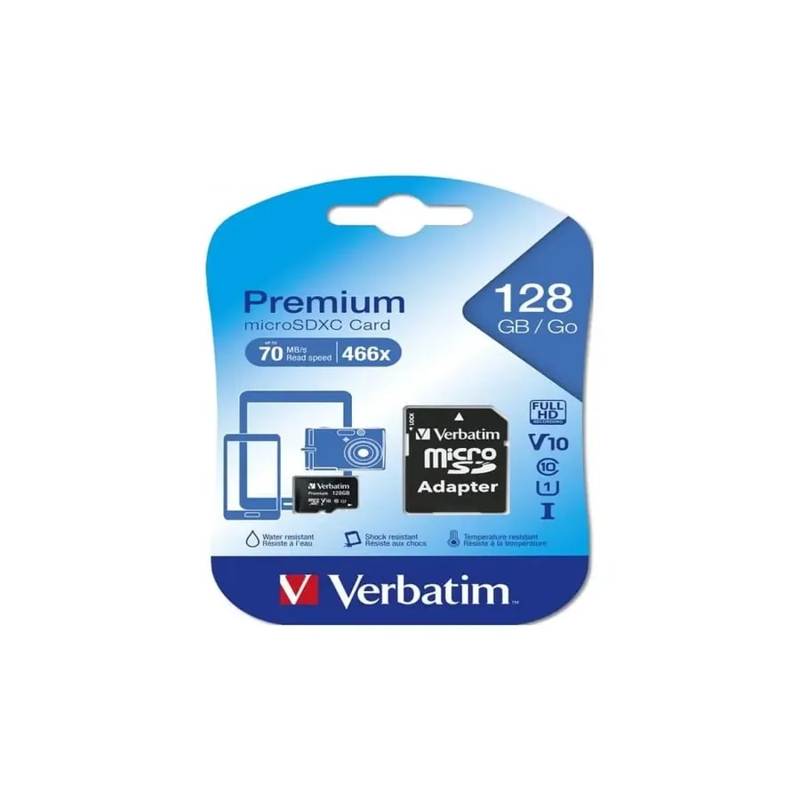Micro SD Verbatim 44085 128GB Clase 10 Adaptador SD