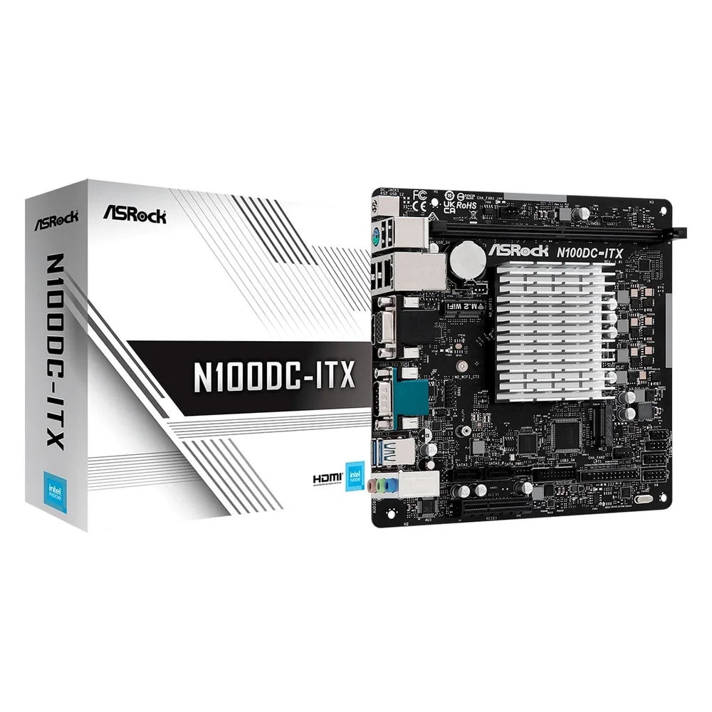 Mainboard Asrock N100DC-ITX Intel N100 DDR4 HDMI D-Sub M.2 2SATA3 12USB PCIe3.0 mini-iTX