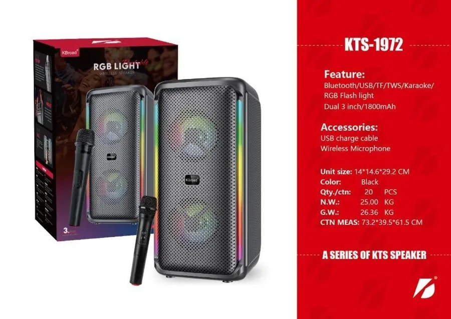 Parlante Bluetooth Doble 3" 12W con Micrófono y Luces RGB