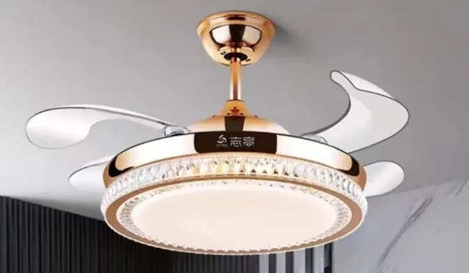 Ventilador de Techo con Luz LED Aspas Retráctiles Dorado con Pantalla