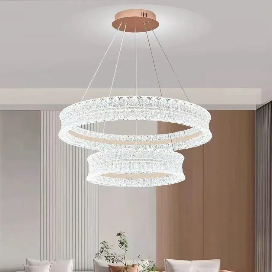 Lámpara Colgante LED 2 Aros Biselados Efecto Cristal 40+60 cm