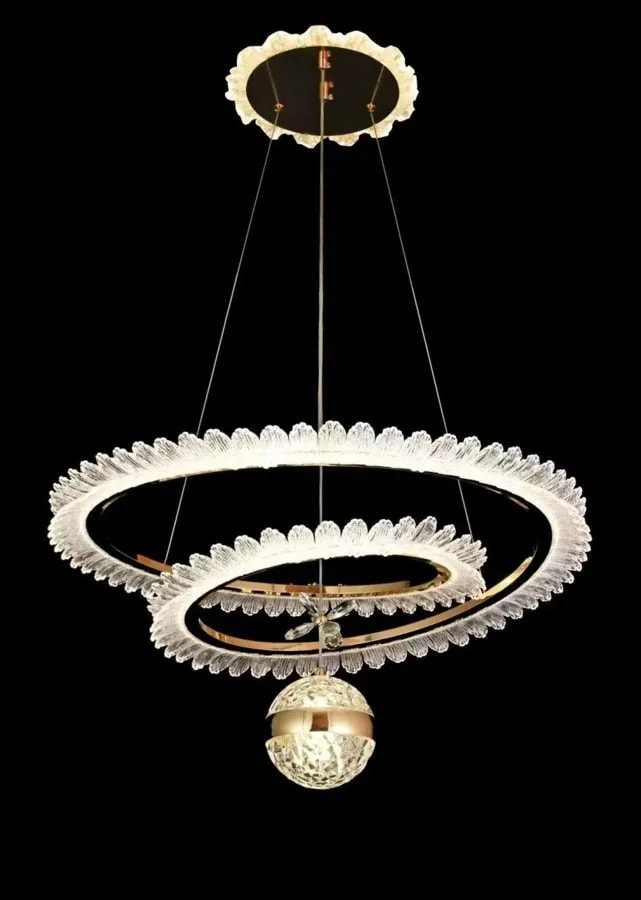 Lámpara Colgante LED de 2 Aros 60 cm con Esfera de Cristal