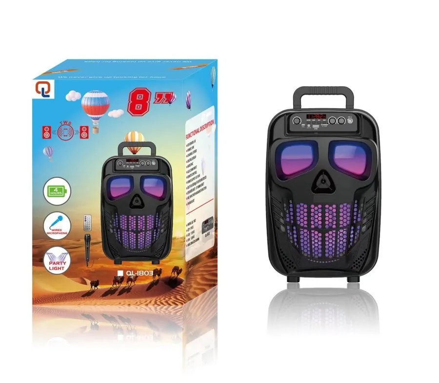 Parlante Bluetooth Portátil 8" Diseño Calavera con Micrófono