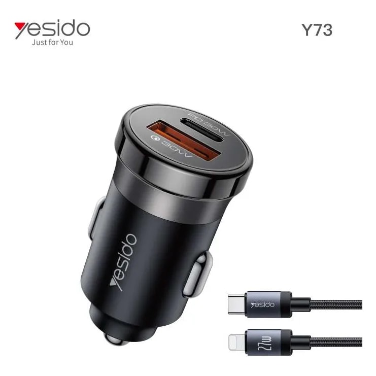 Cargador para auto Yesido Y73 30W USB-A + USB-C con cable a Lightning