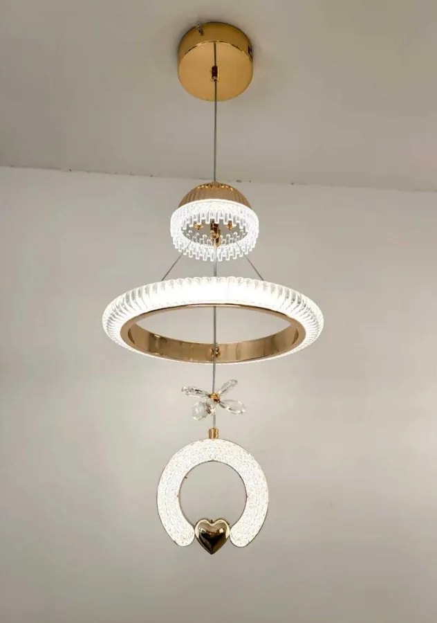 Lámpara Colgante LED de 2 Aros con Colgante de Cristal