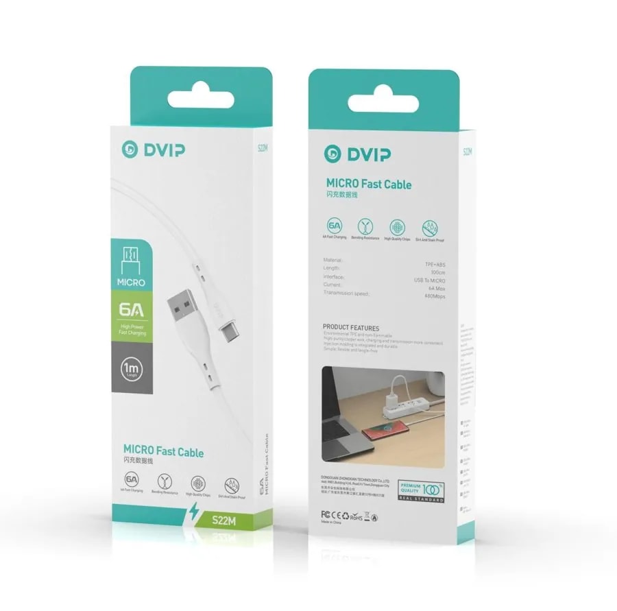 Cable USB a Micro USB DVIP 6A Carga Rápida 1 m