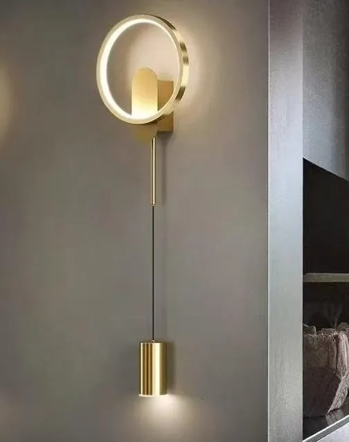 Aplique de Pared LED Anillo Dorado con Colgante Cilíndrico