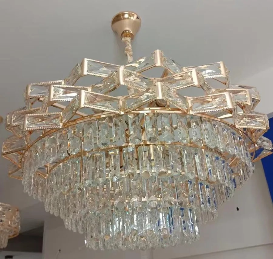 Lámpara Colgante de Cristal Dorada 60 cm Diseño Geométrico