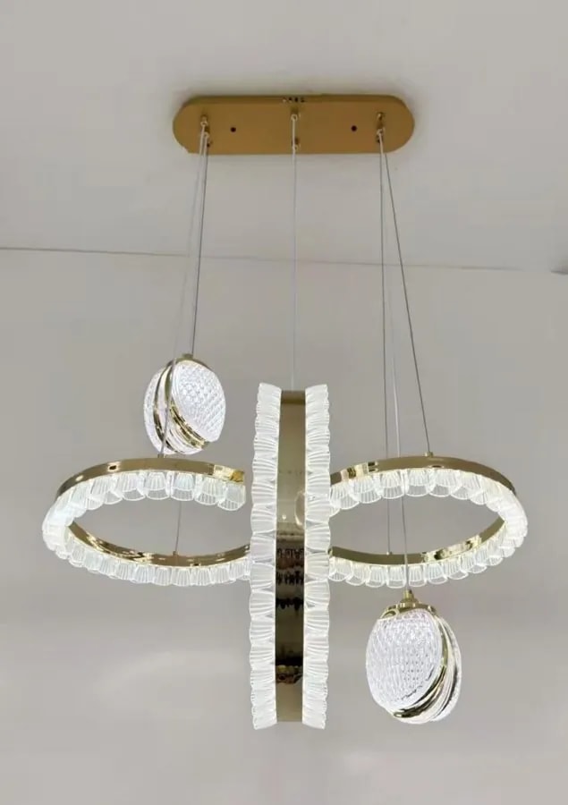 Lámpara Colgante LED Dorada con Aro y 2 Esferas 60 cm