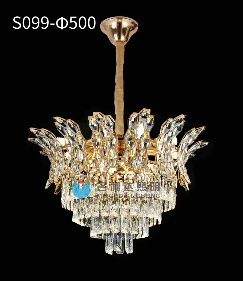 Lámpara Colgante de Cristal Dorada 60 cm con Hojas Decorativas