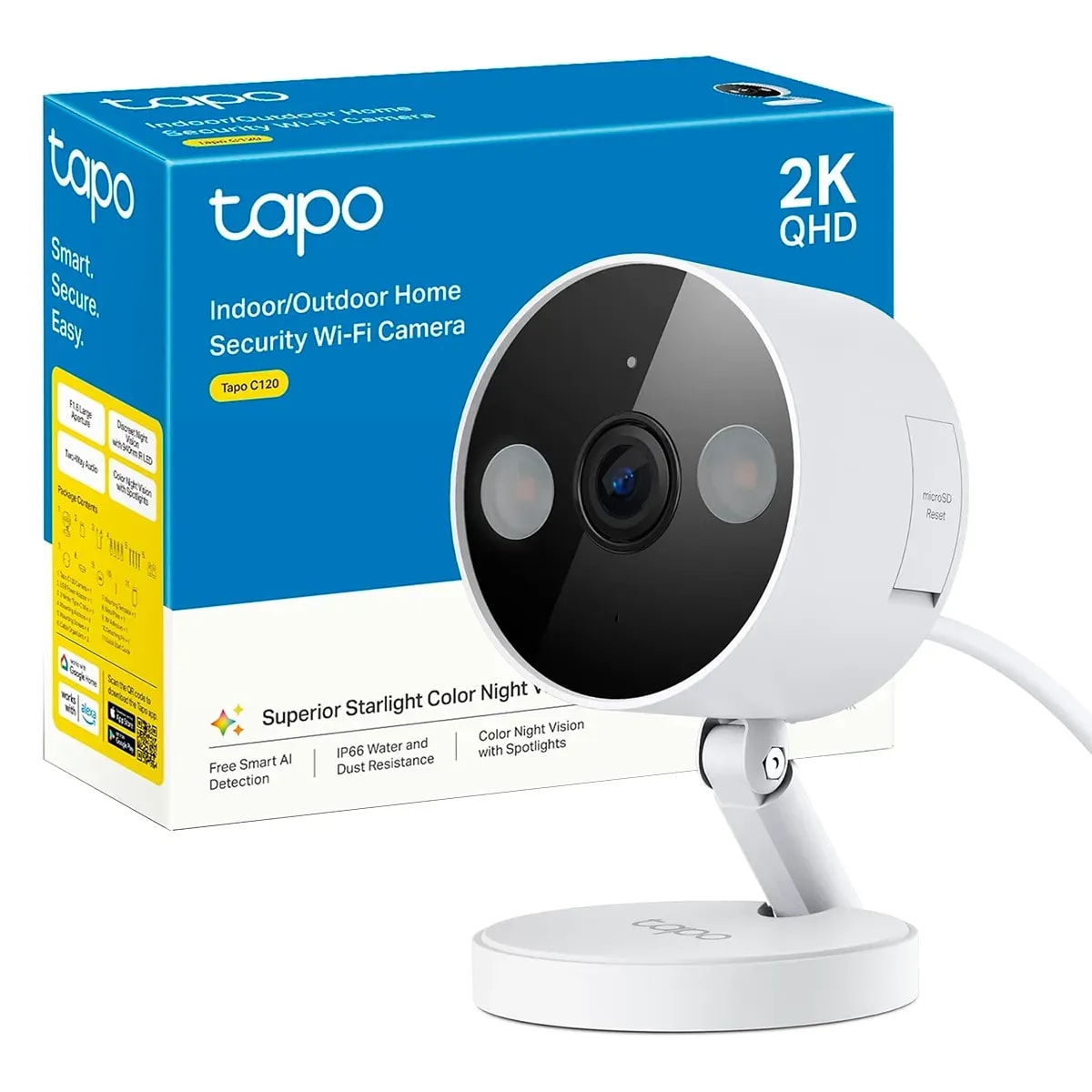 Cámara Tp-link Tapo C120 Fija Int-ext 4MP 2K QHD Vis. Noct. Color Wi-fi Bidirecional 512GB IP66