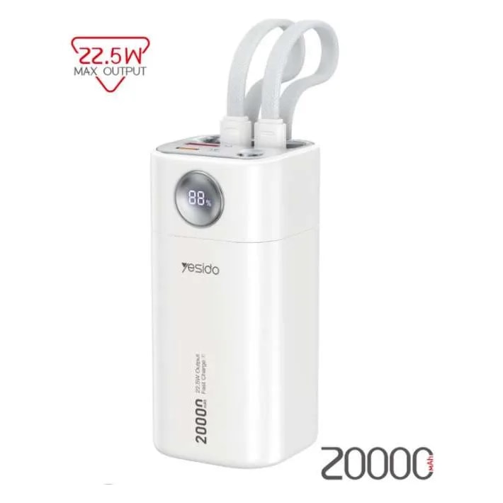 Power Bank Yesido YP86 20000 mAh 22.5W con cables integrados